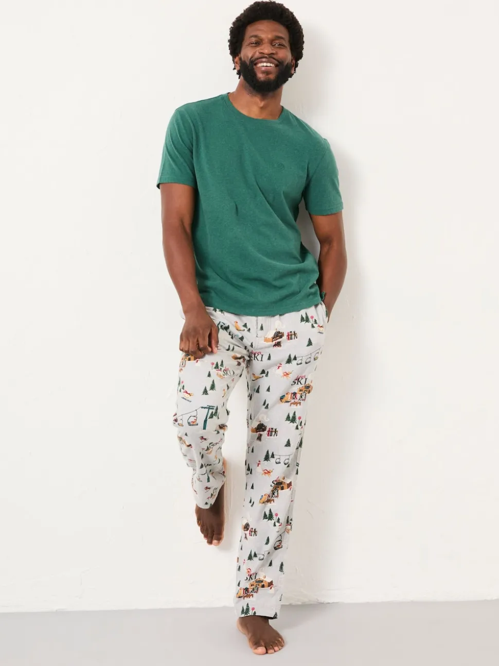 FatFace Grey Off Piste Print Pyjama Bottoms