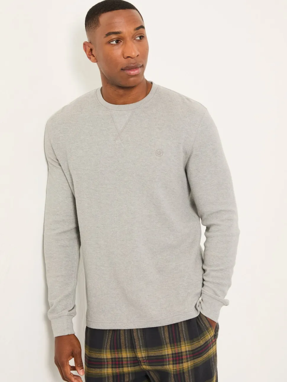 FatFace Grey Waffle Crew Neck Pyjama Top
