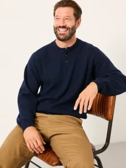 FatFace Helston Navy Knitted Crew Neck Henley