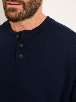 FatFace Helston Navy Knitted Crew Neck Henley