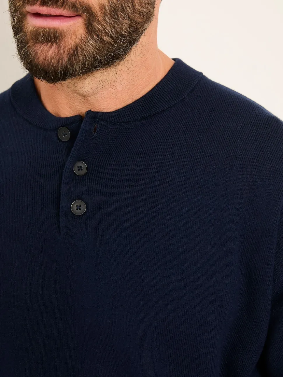 FatFace Helston Navy Knitted Crew Neck Henley