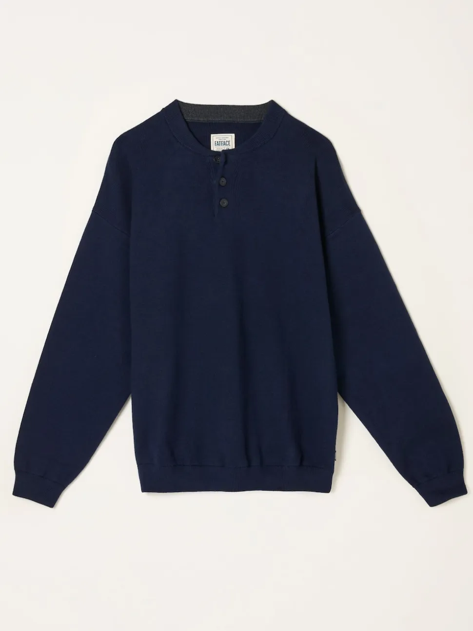 FatFace Helston Navy Knitted Crew Neck Henley