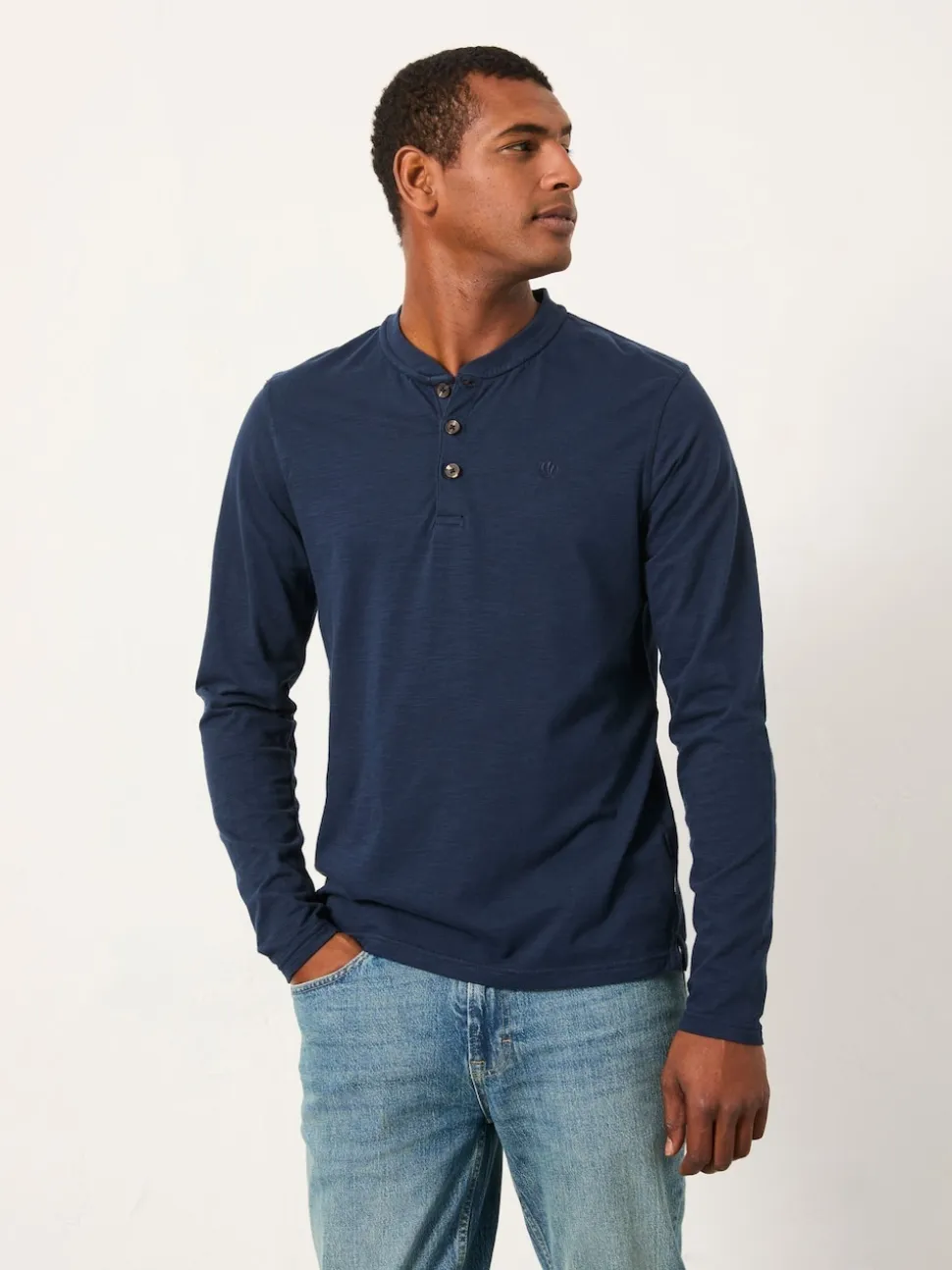 FatFace Henley Navy Long Sleeve Woodside Slub