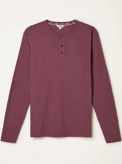 FatFace Henley Purple Long Sleeve Woodside Slub