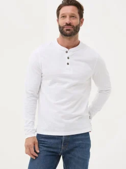 FatFace Henley White Long Sleeve Woodside Slub
