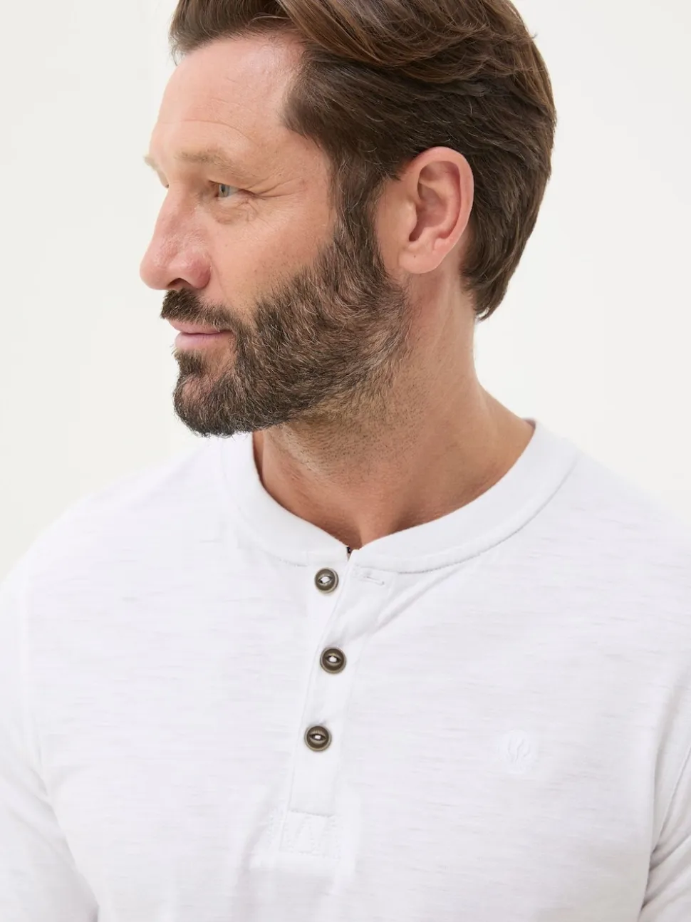 FatFace Henley White Long Sleeve Woodside Slub