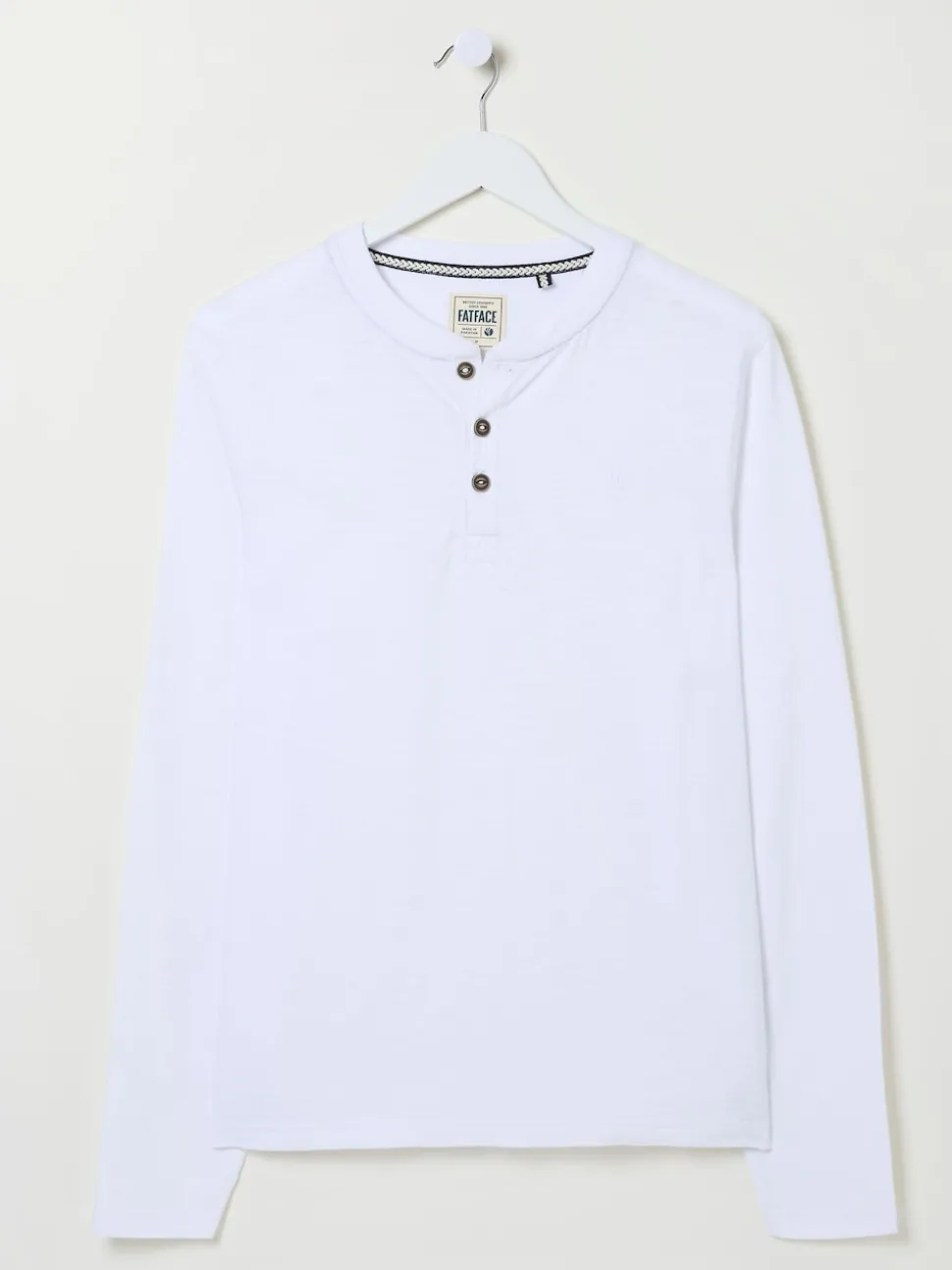 FatFace Henley White Long Sleeve Woodside Slub