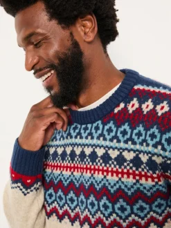 FatFace Hudson Natural Knitted Fairisle Crew Jumper