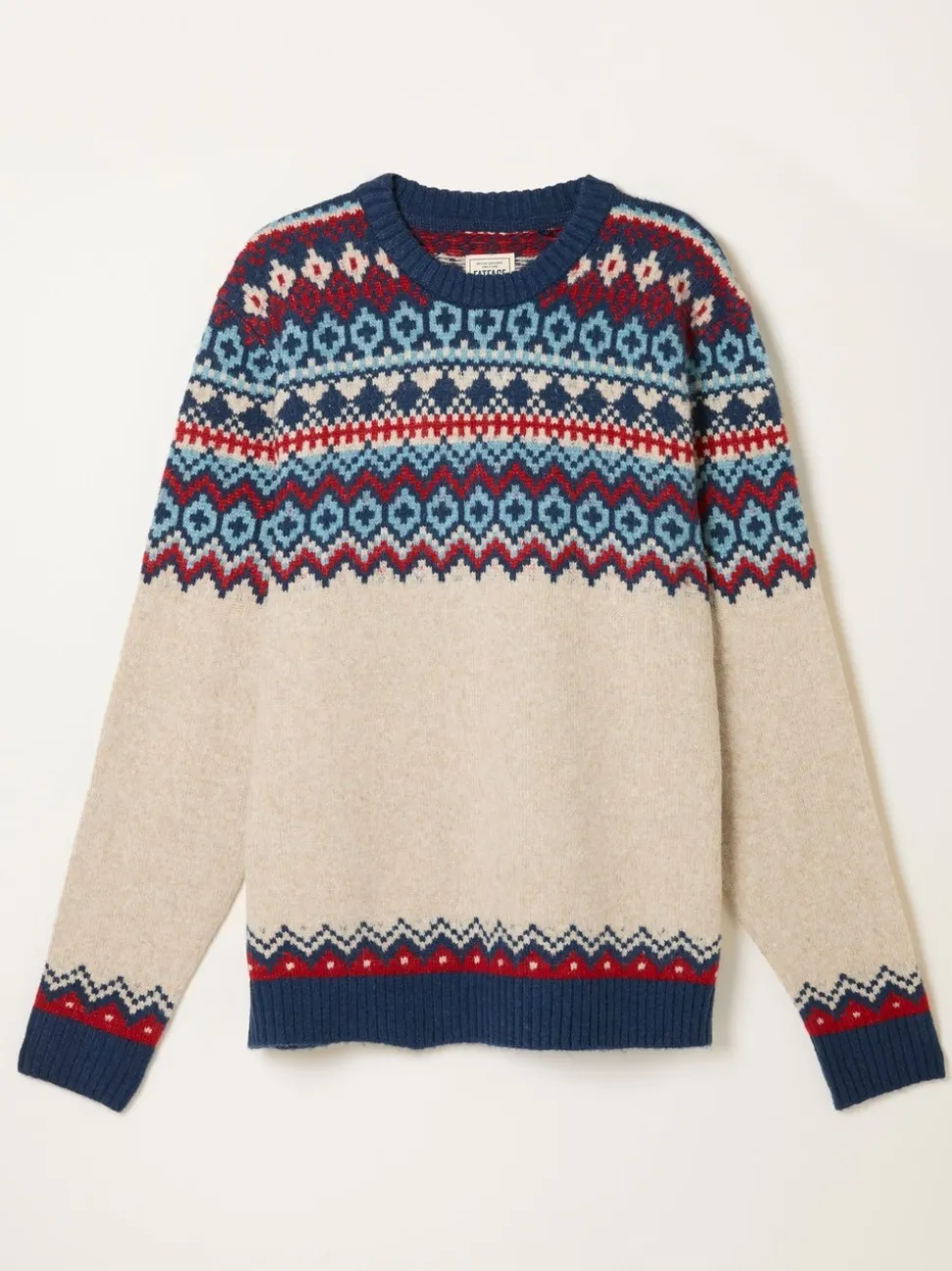 FatFace Hudson Natural Knitted Fairisle Crew Jumper