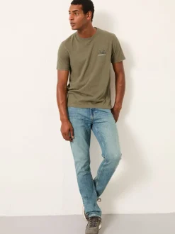 FatFace Khaki Green Snow Bike Graphic T-Shirt