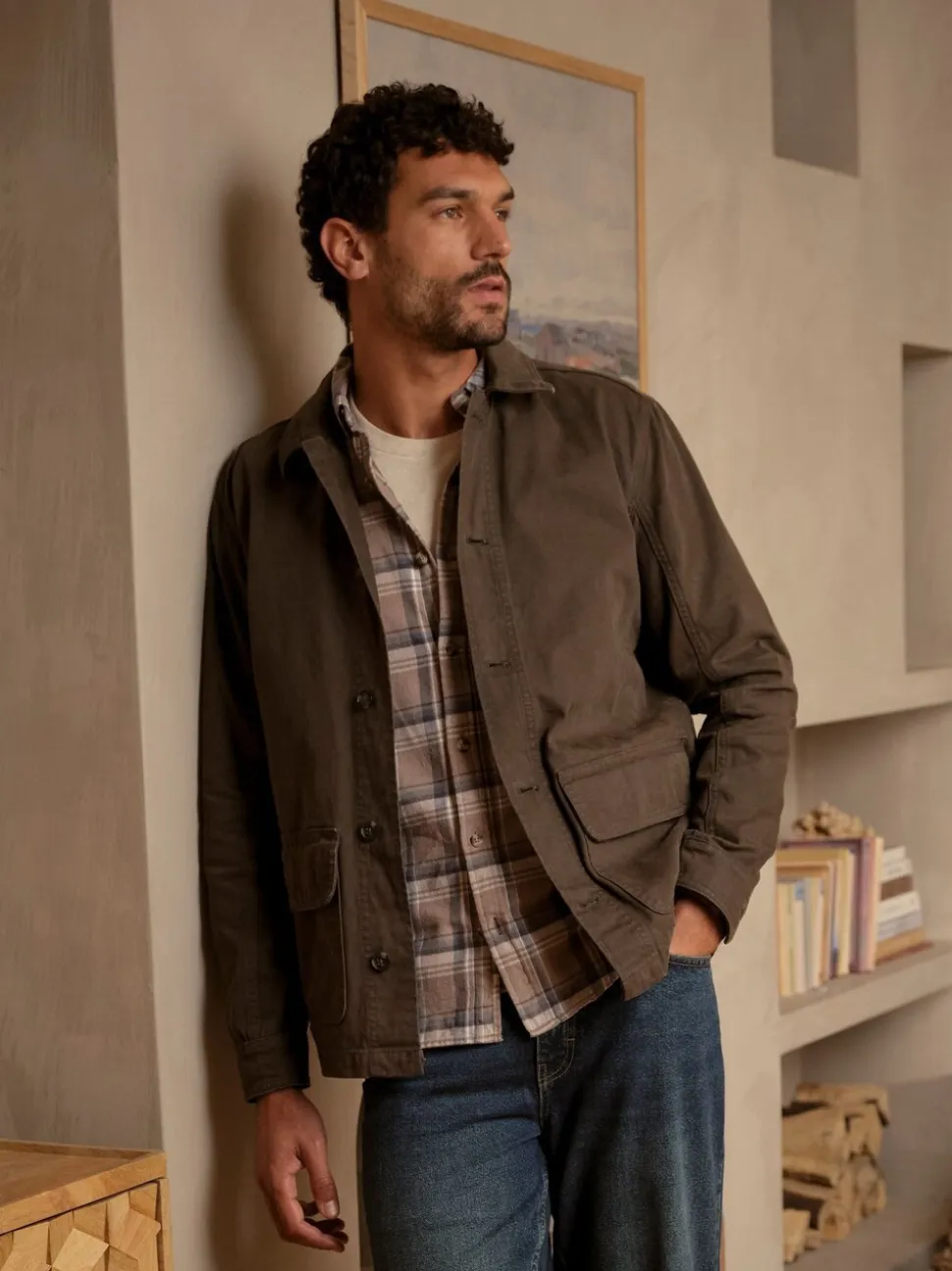 FatFace Khaki Green Washed Canvas Garment Dye Chore Jacket