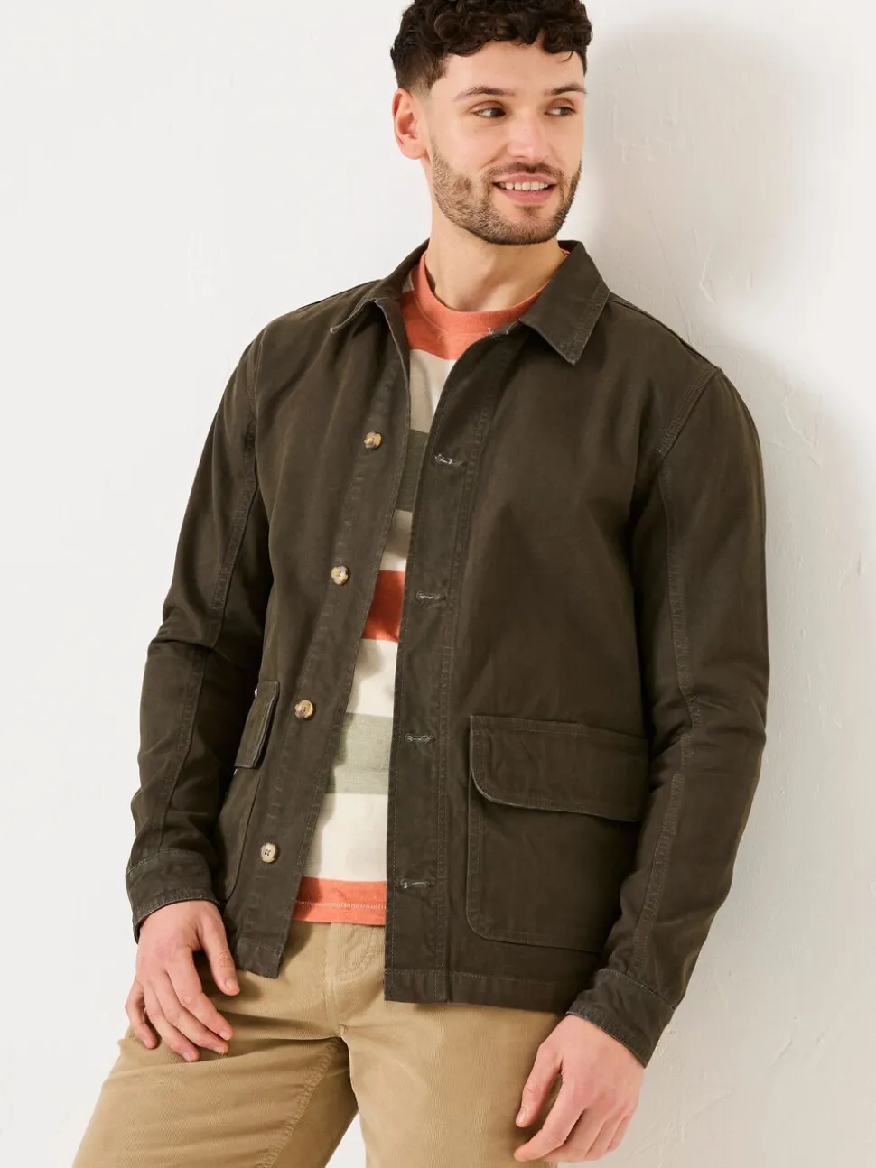 FatFace Khaki Green Washed Canvas Garment Dye Chore Jacket