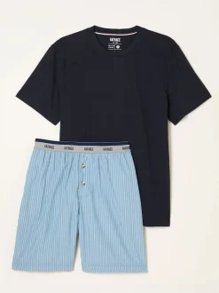 FatFace Light Blue Seil Stripe Shorts Pyjama Set