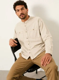 FatFace Light Natural Long Sleeve Grandad Utility Shirt