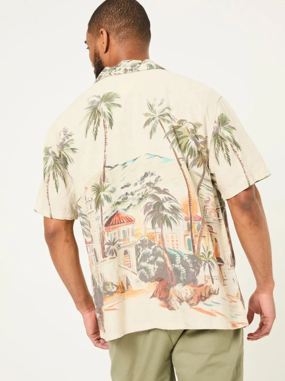 FatFace Light Natural Short Sleeve Scene Print Shirt