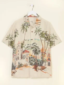 FatFace Light Natural Short Sleeve Scene Print Shirt