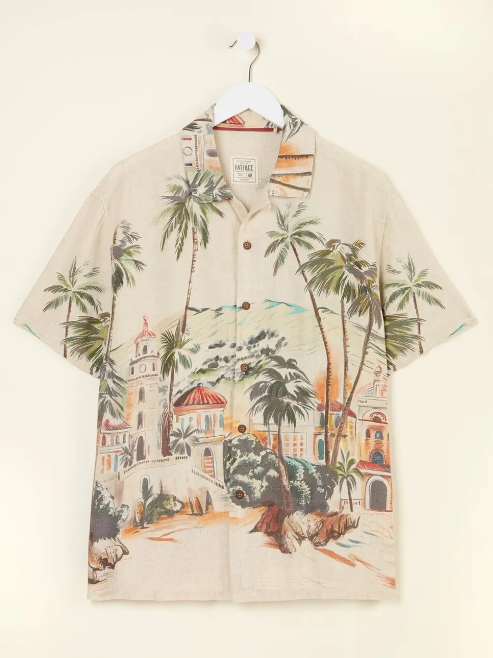 FatFace Light Natural Short Sleeve Scene Print Shirt