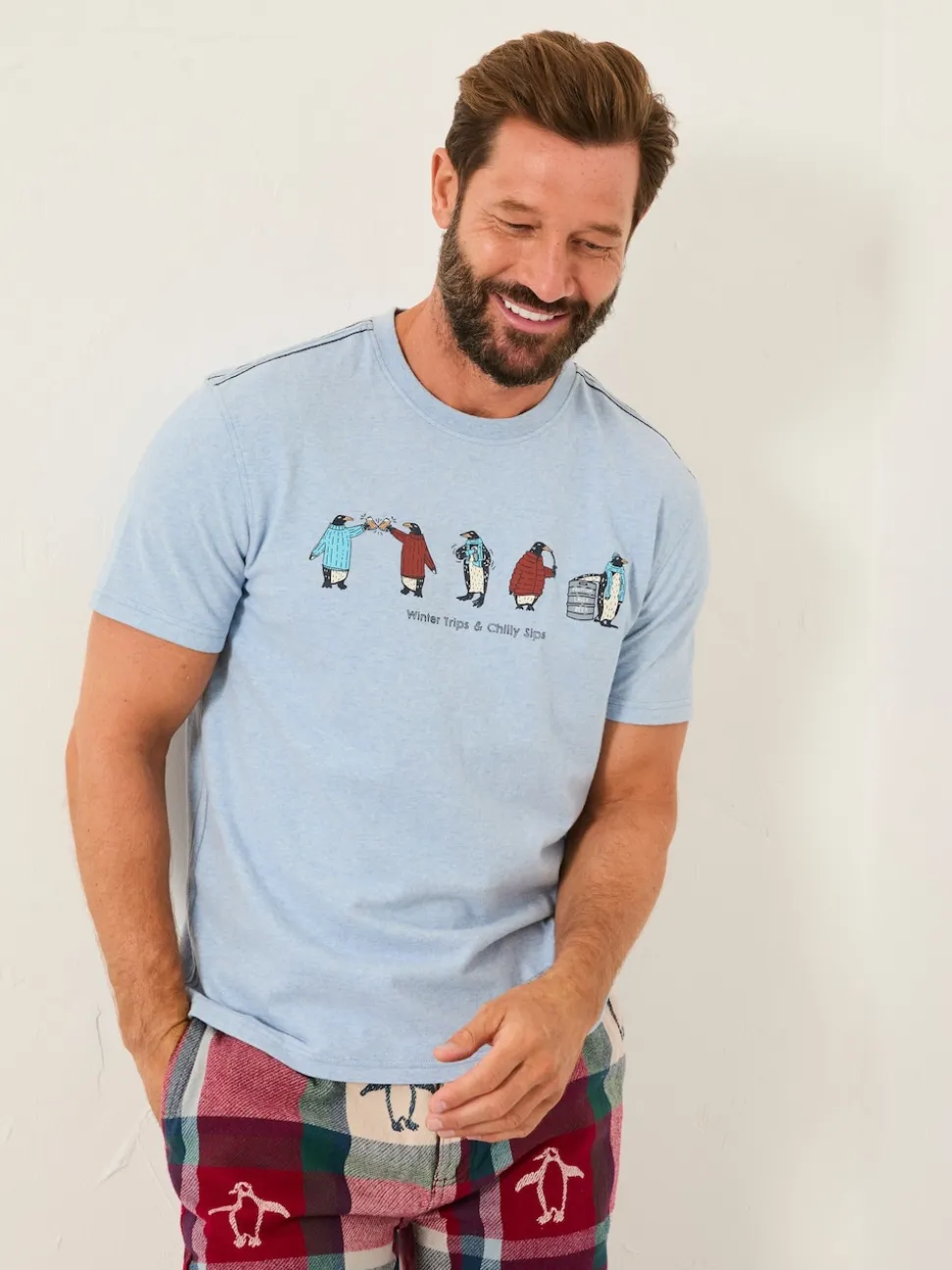 FatFace Light Vintage Blue Chilly Sips Graphic T-Shirt