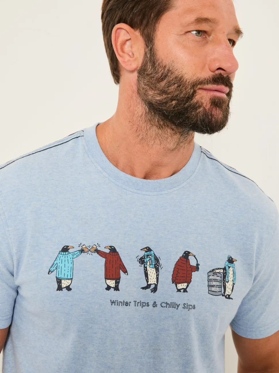 FatFace Light Vintage Blue Chilly Sips Graphic T-Shirt
