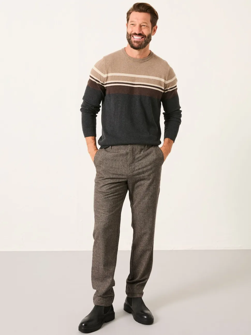 FatFace Lyme Brown Tailored Fit Wool Mix Trousers