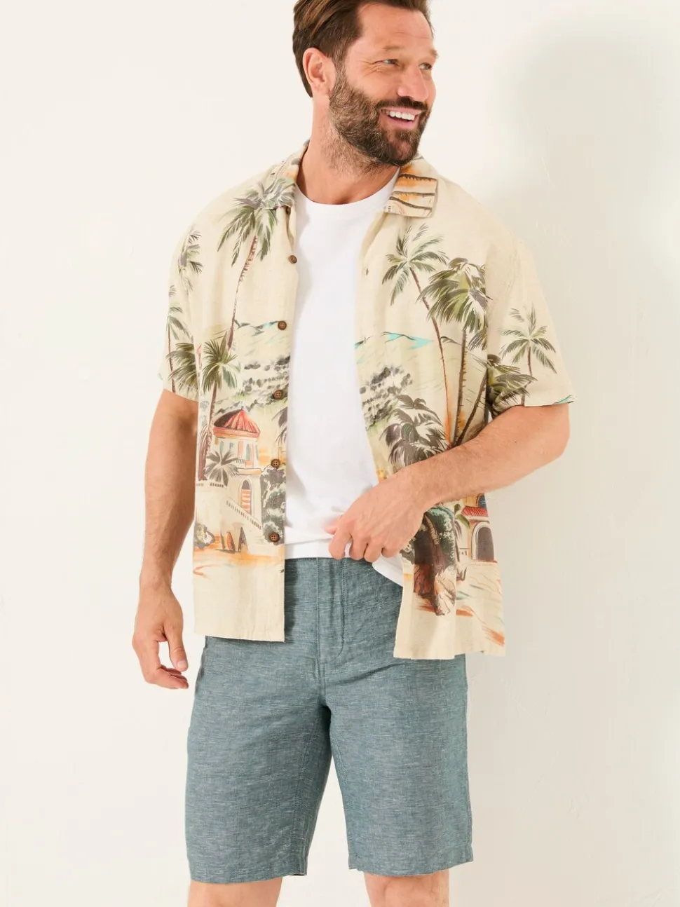FatFace Mawes Dark Teal Cotton Linen Chino Shorts