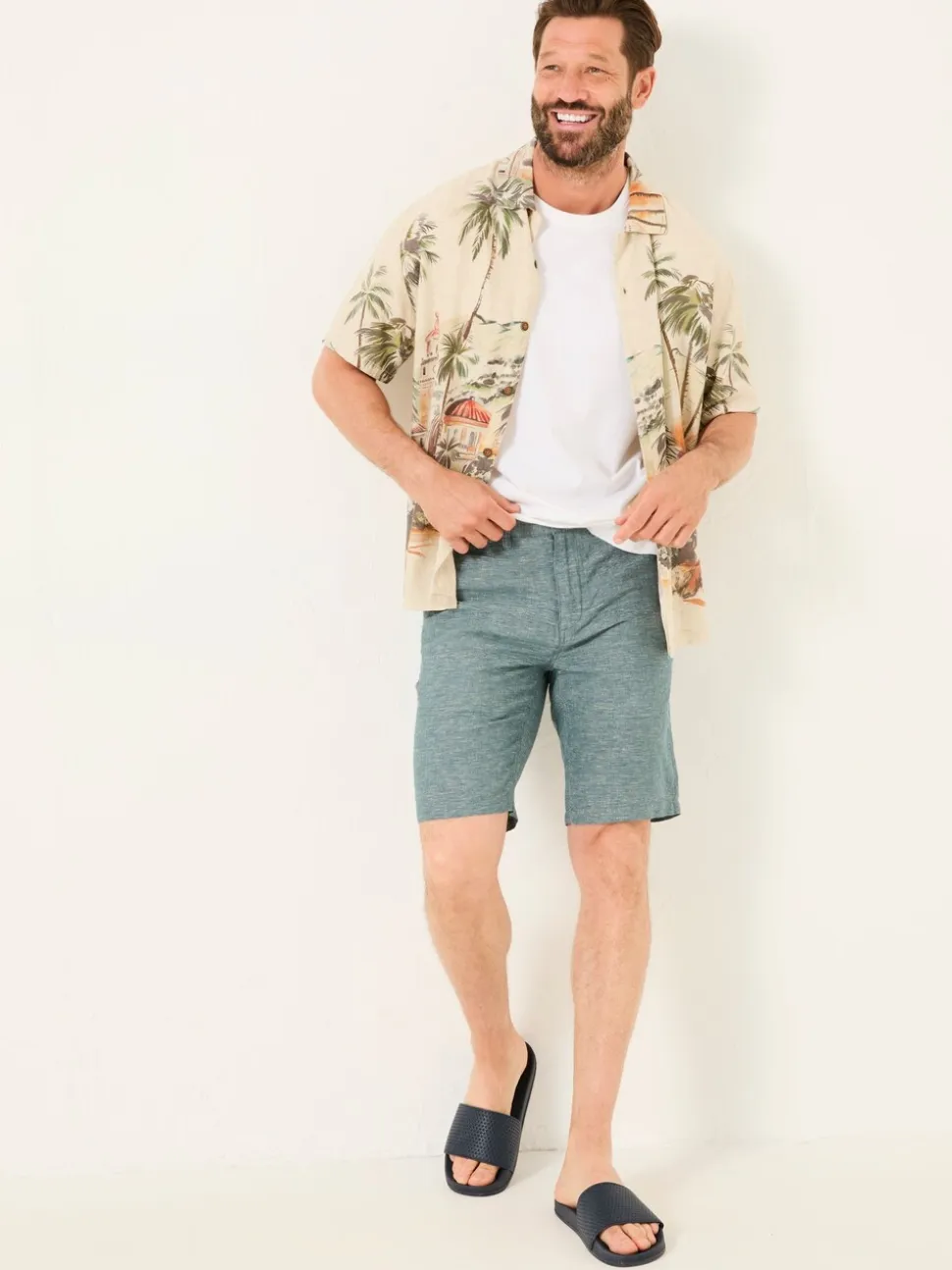 FatFace Mawes Dark Teal Cotton Linen Chino Shorts
