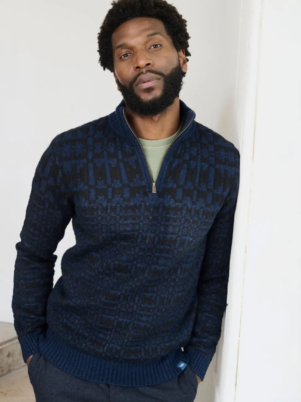 FatFace Navy Blanket Half Neck Knitted Jumper