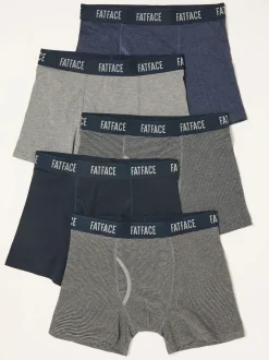 FatFace Navy Grey Stripe Classic Boxers 5 Pack