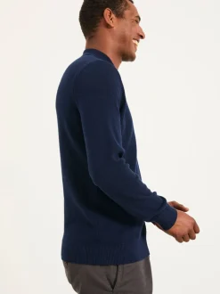 FatFace Row Navy Textured Knitted Button Polo