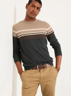 FatFace Rye Charcoal Grey Stripe Crew Neck Knitted Jumper