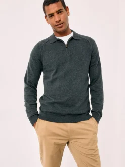 FatFace Rye Charcoal Grey Zip Collar Knitted Polo Jumper