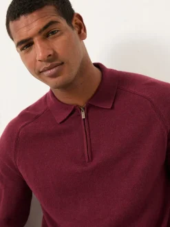 FatFace Rye Claret Zip Collar Knitted Polo Jumper