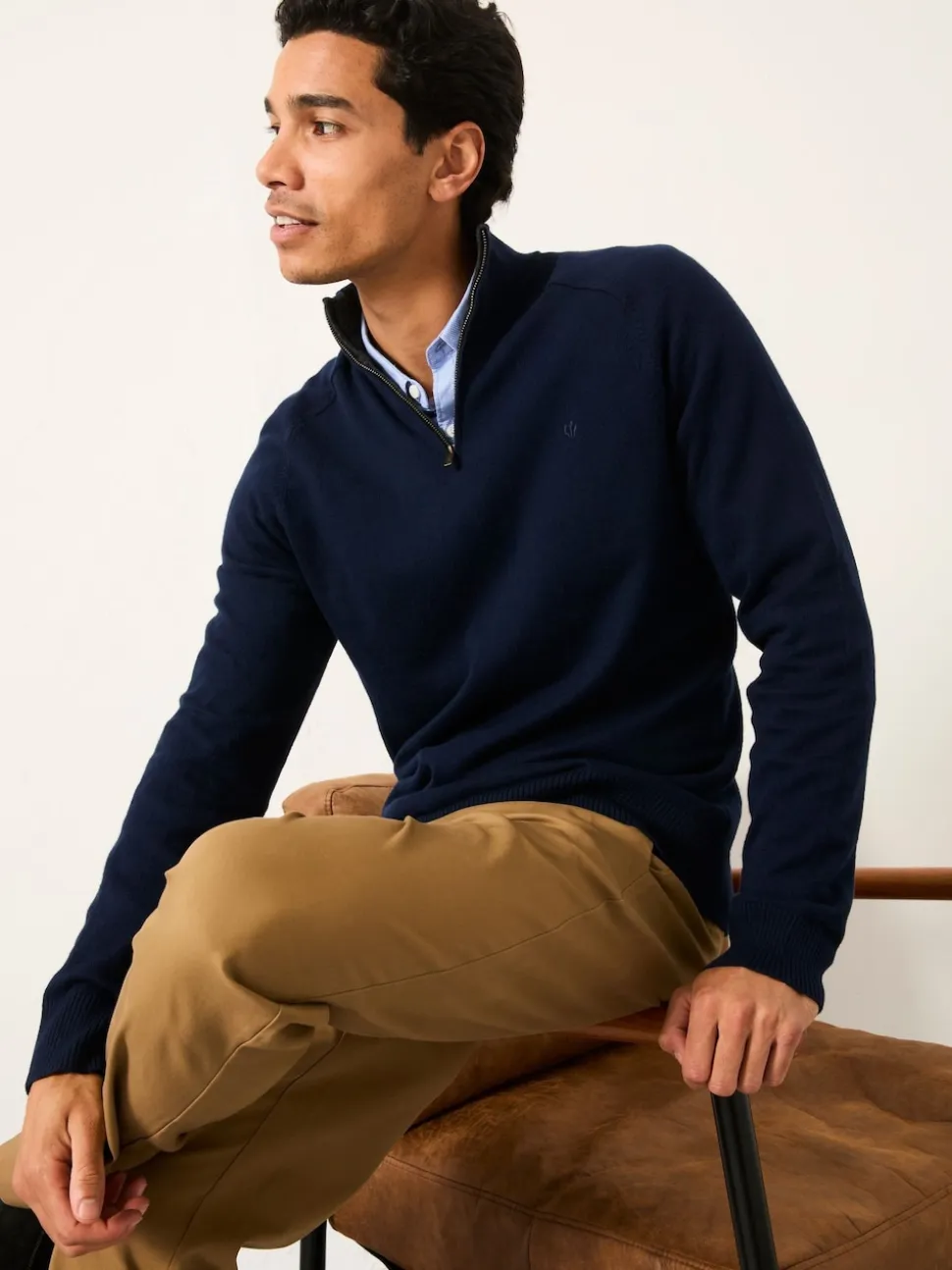 FatFace Rye Navy Half Zip Neck Knitted Jumper