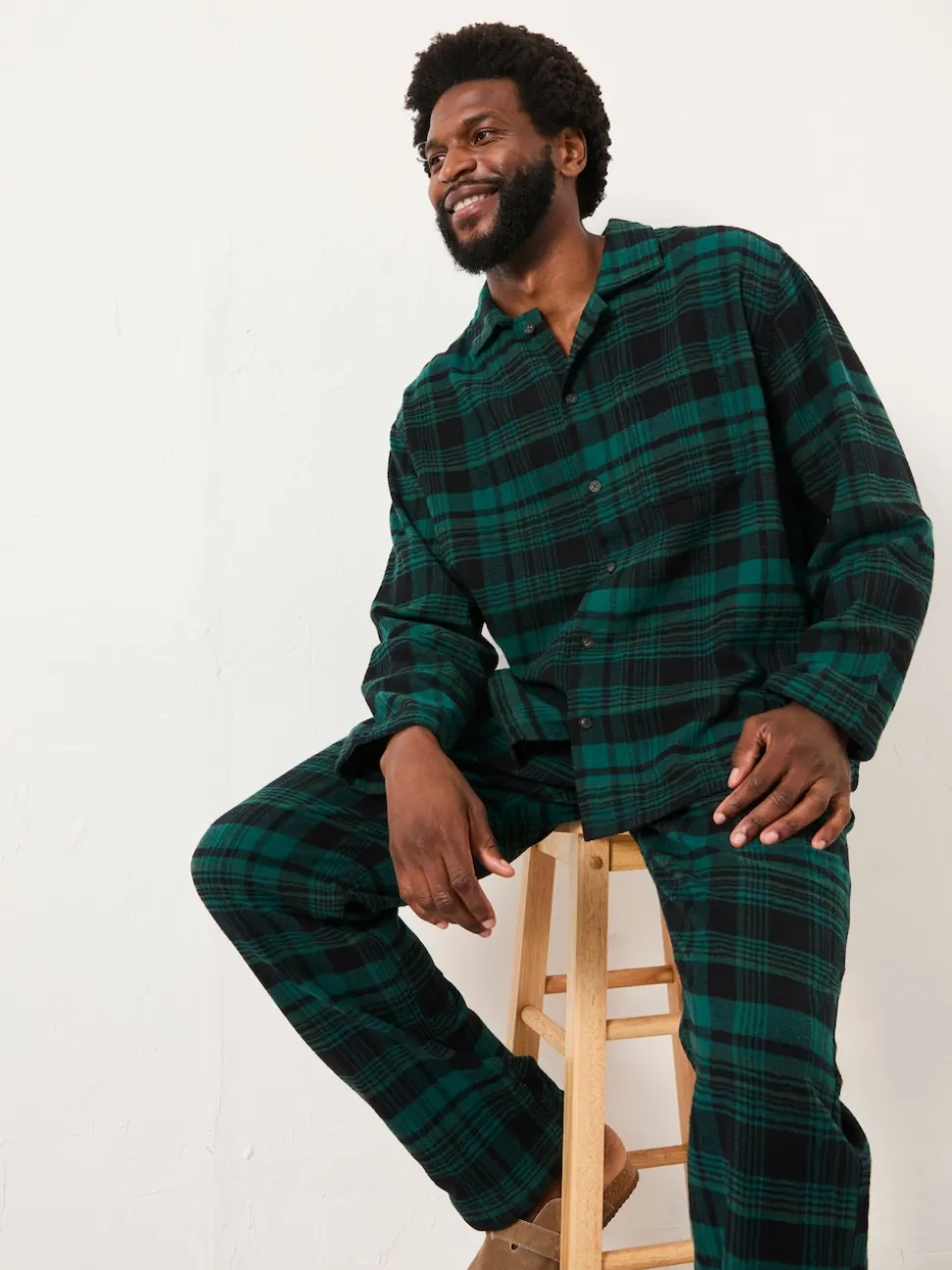 FatFace Samphrey Dark Green Check Pyjama Shirt