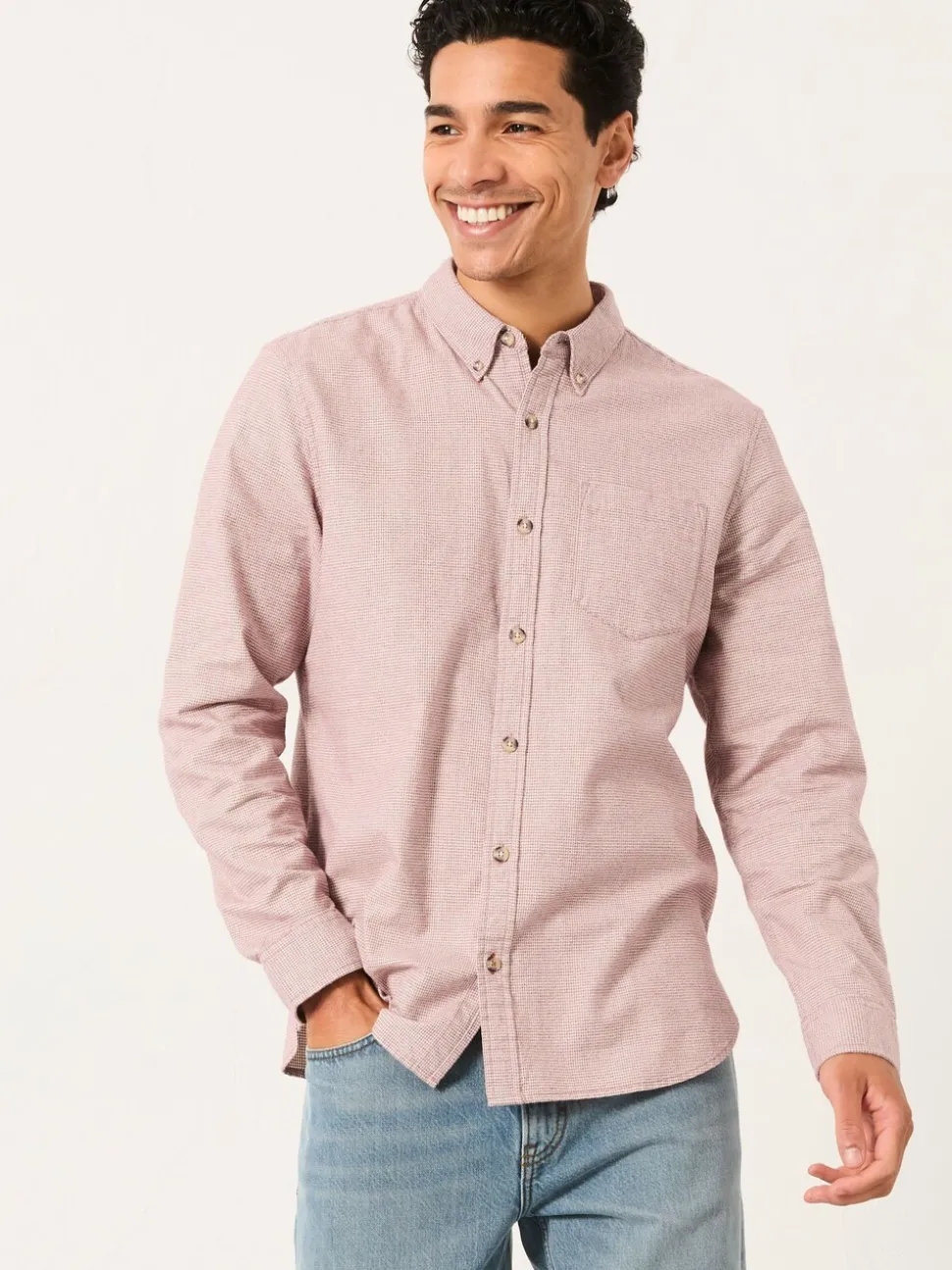 FatFace Tadlow Rust Red Long Sleeve Herringbone Shirt