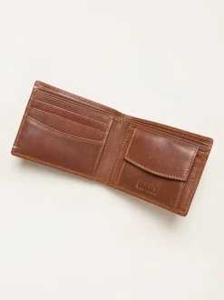 FatFace Tan Brown Corner Stitch Detail Leather Wallet