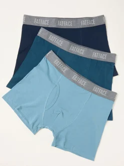 FatFace Teal Blue 3 Pairs of Plain Boxers