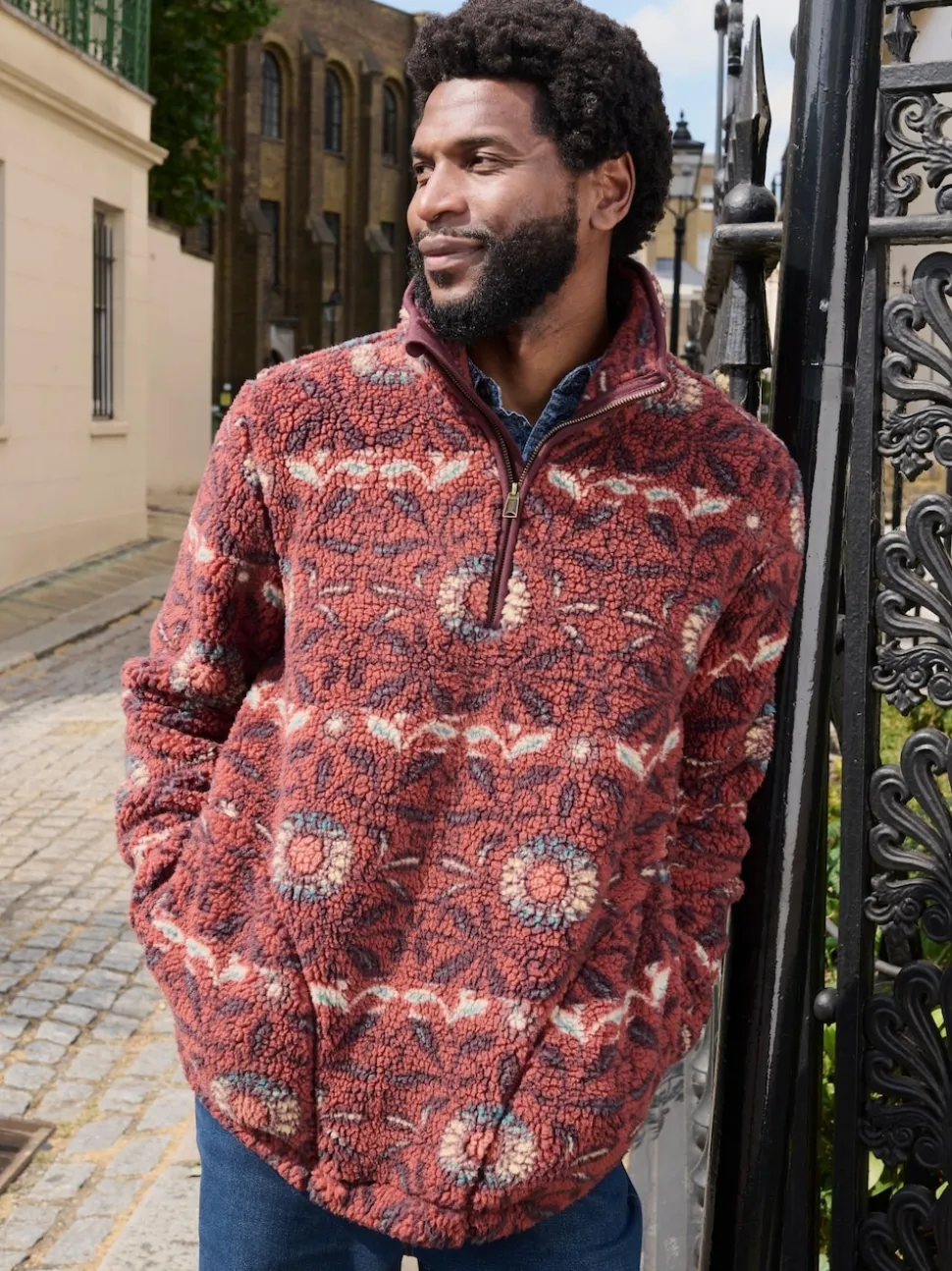 FatFace Terracotta Willow Printed Half Neck Fleece