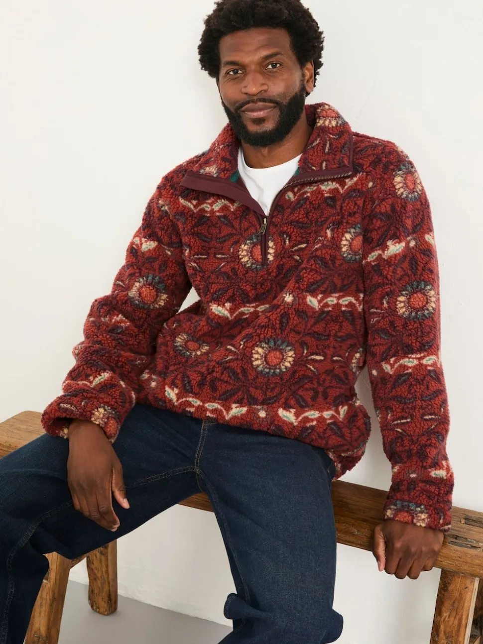 FatFace Terracotta Willow Printed Half Neck Fleece