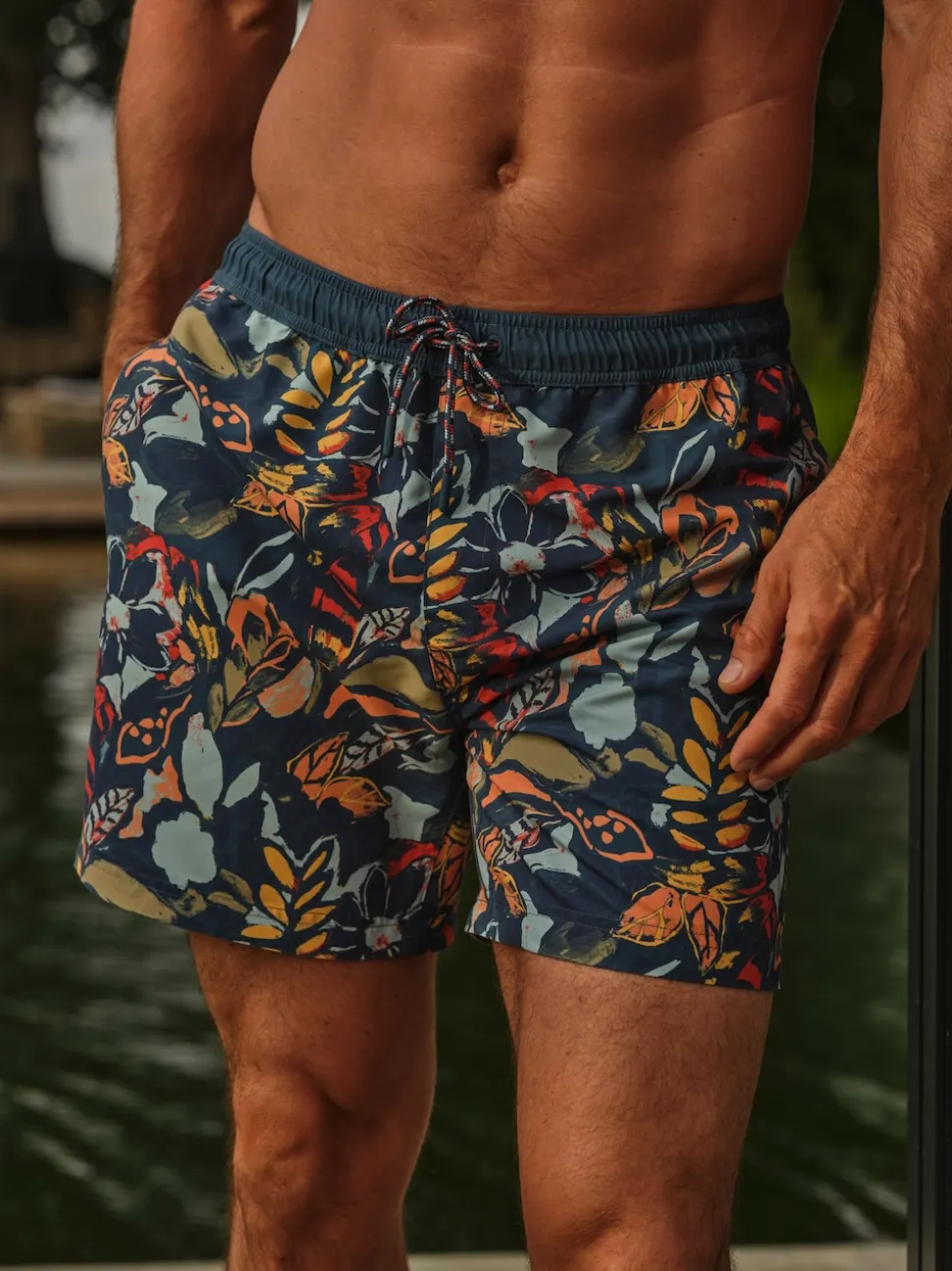 FatFace Trevose Teal Blue Jungle Print Swim Shorts
