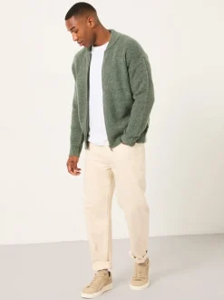 FatFace Williton Emerald Green Knitted Zip Cardigan