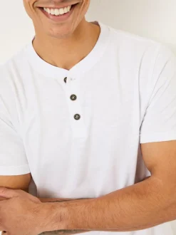 FatFace Woodside White Slub Henley T-Shirt