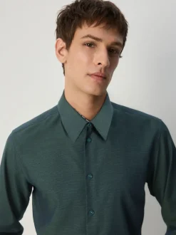 Forest Green Slim Fit Easy Care Textured Trimmed Shirt