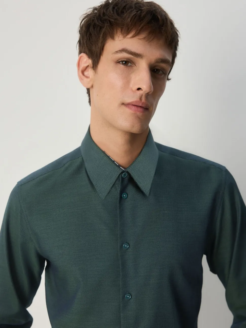 Forest Green Slim Fit Easy Care Textured Trimmed Shirt