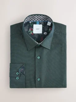 Forest Green Slim Fit Easy Care Textured Trimmed Shirt