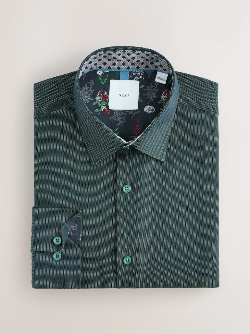 Forest Green Slim Fit Easy Care Textured Trimmed Shirt