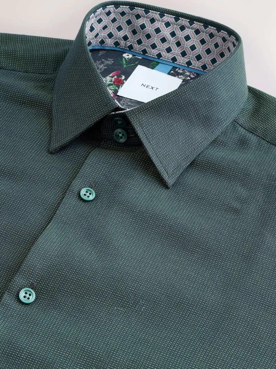 Forest Green Slim Fit Easy Care Textured Trimmed Shirt