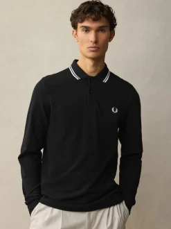 Fred Perry Black/White Sleeve Twin Tipped Polo Shirt