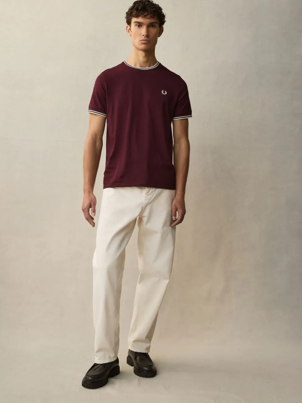 Fred Perry Burgundy Red Fred Perry Twin Tipped Logo T-Shirt