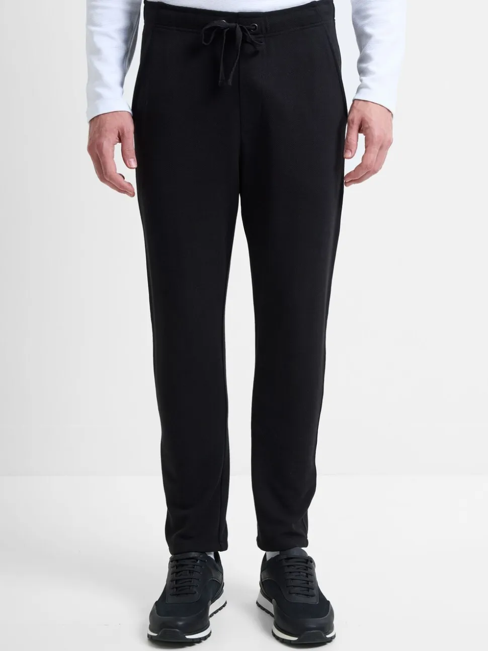 French Connection Black Cotton Blend Textured Straight-Leg Smart Joggers